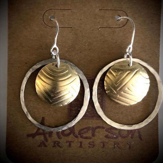 Mixed Metal Circle and Textured Dome Earrings
