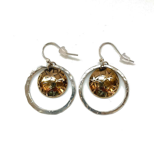 Mixed Metal Circle and Textured Dome Earrings